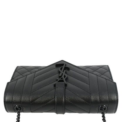 YVES SAINT LAURENT Grain De Poudre Embossed Leather Crossbody Chain Bag Black