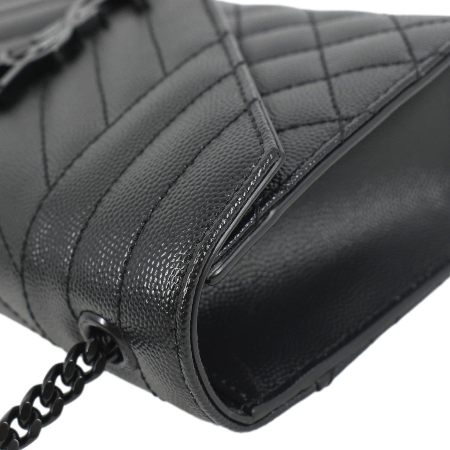 YVES SAINT LAURENT Grain De Poudre Embossed Leather Crossbody Chain Bag Black