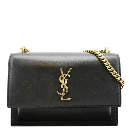 YVES SAINT LAURENT Monogram Sunset Medium Leather Shoulder Bag Black