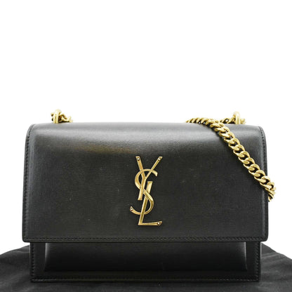 YVES SAINT LAURENT Monogram Sunset Medium Leather Shoulder Bag Black