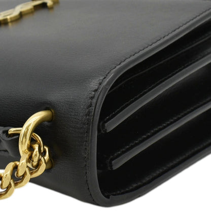 YVES SAINT LAURENT Monogram Sunset Medium Leather Shoulder Bag Black