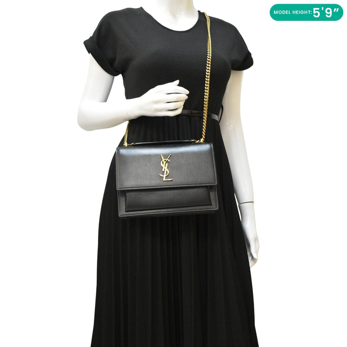 YVES SAINT LAURENT Monogram Sunset Medium Leather Shoulder Bag Black