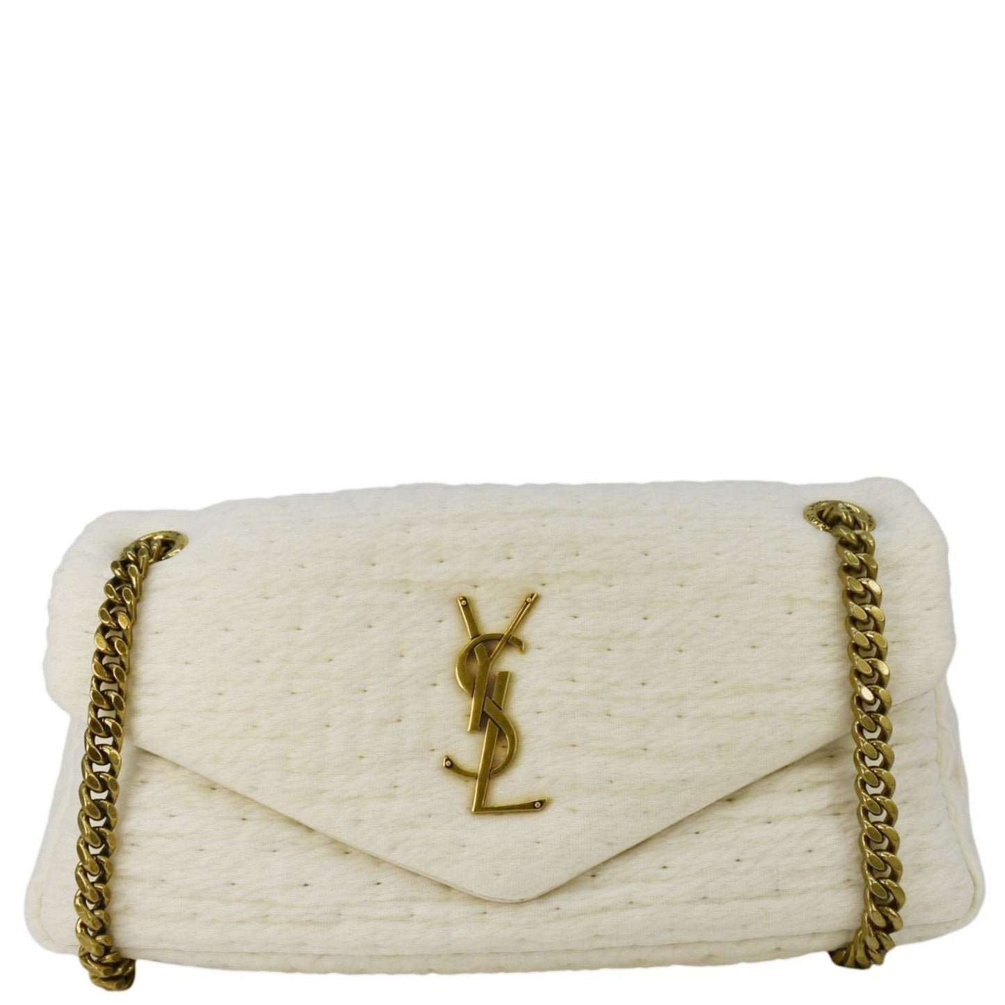YVES SAINT LAURENT Calypso Organza Leather Crossbody Bag White