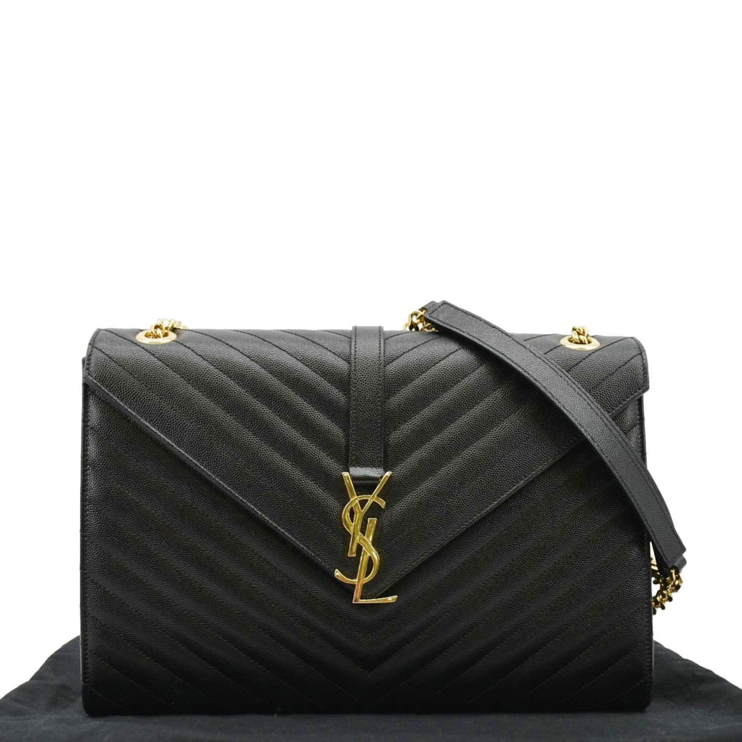 YVES SAINT LAURENT Large Envelope Leather Chain Shoulder Bag Black