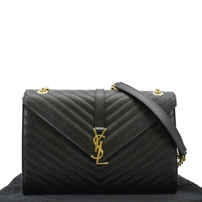 YVES SAINT LAURENT Large Envelope Leather Chain Shoulder Bag Black