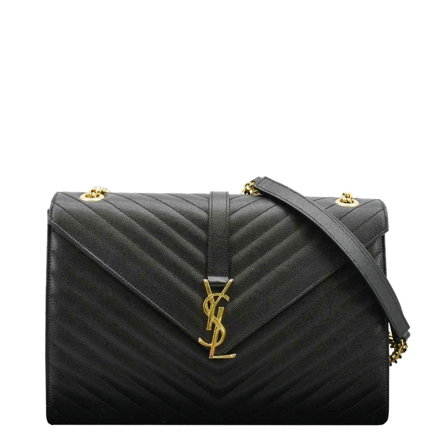 YVES SAINT LAURENT Large Envelope Leather Chain Shoulder Bag Black