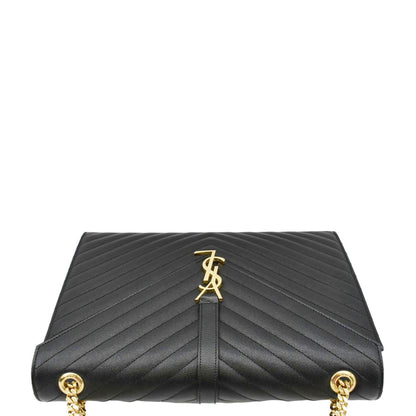 YVES SAINT LAURENT Large Envelope Leather Chain Shoulder Bag Black
