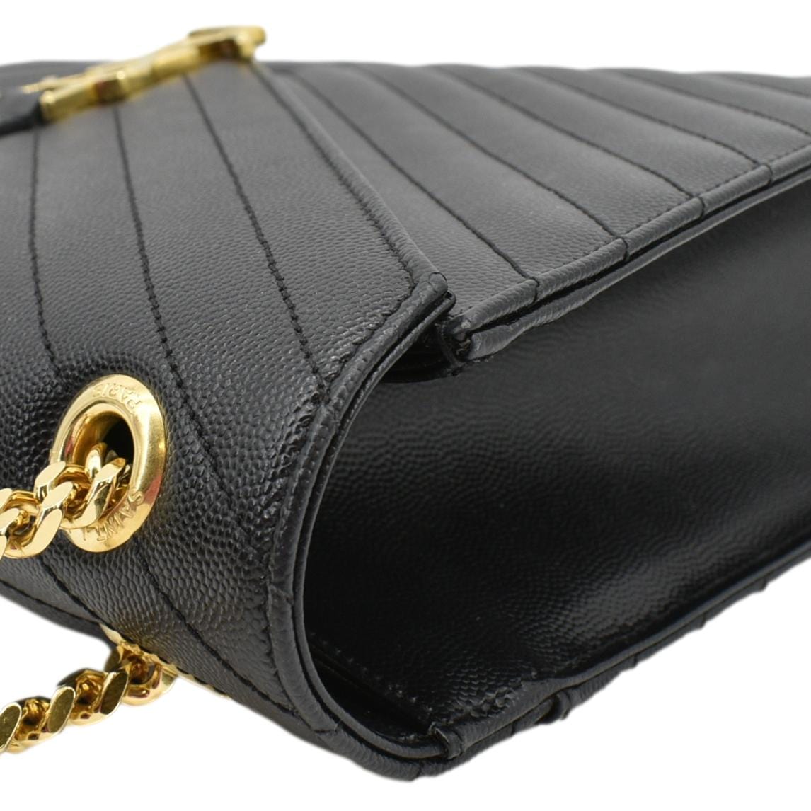 YVES SAINT LAURENT Large Envelope Leather Chain Shoulder Bag Black
