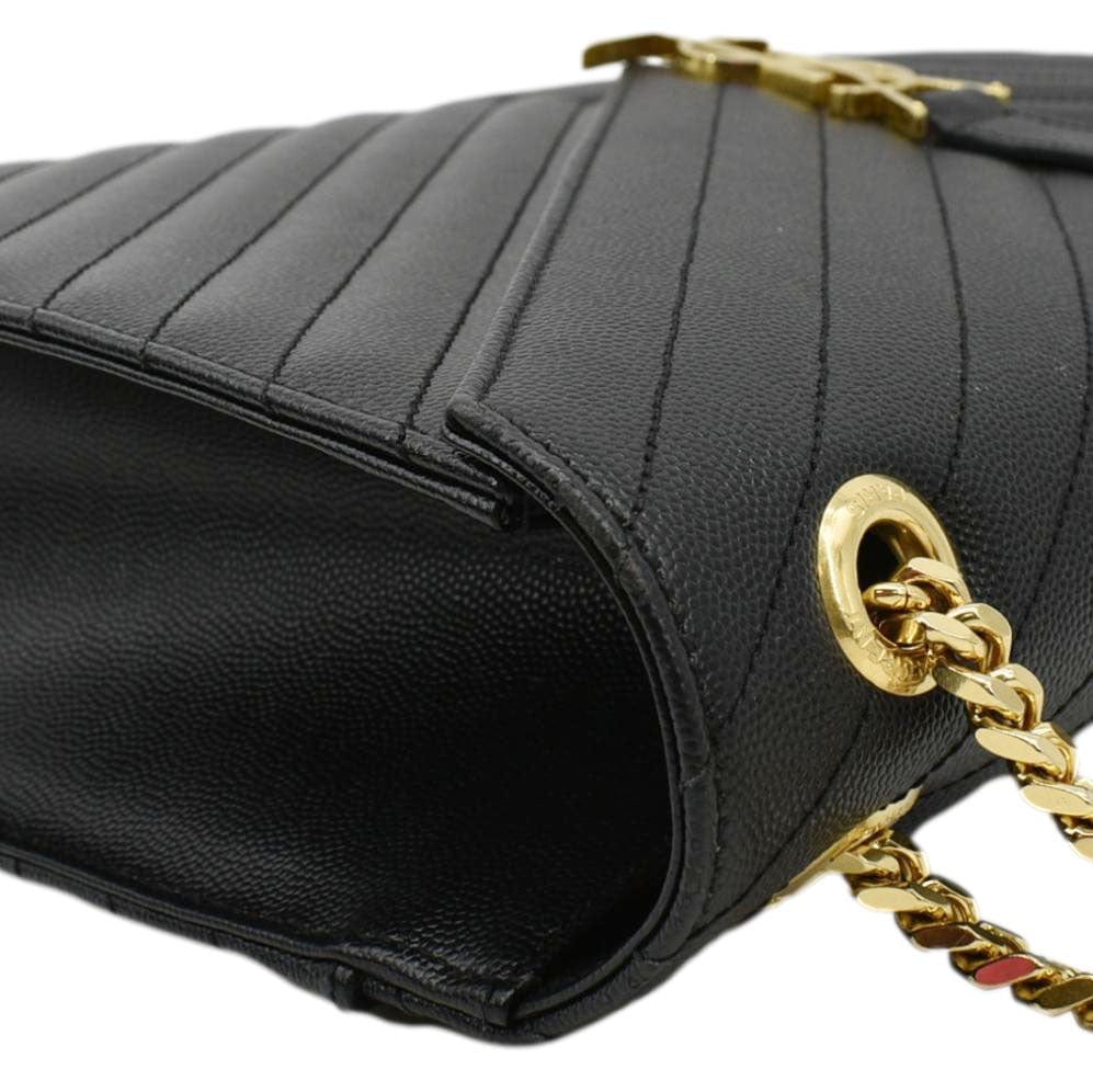 YVES SAINT LAURENT Large Envelope Leather Chain Shoulder Bag Black