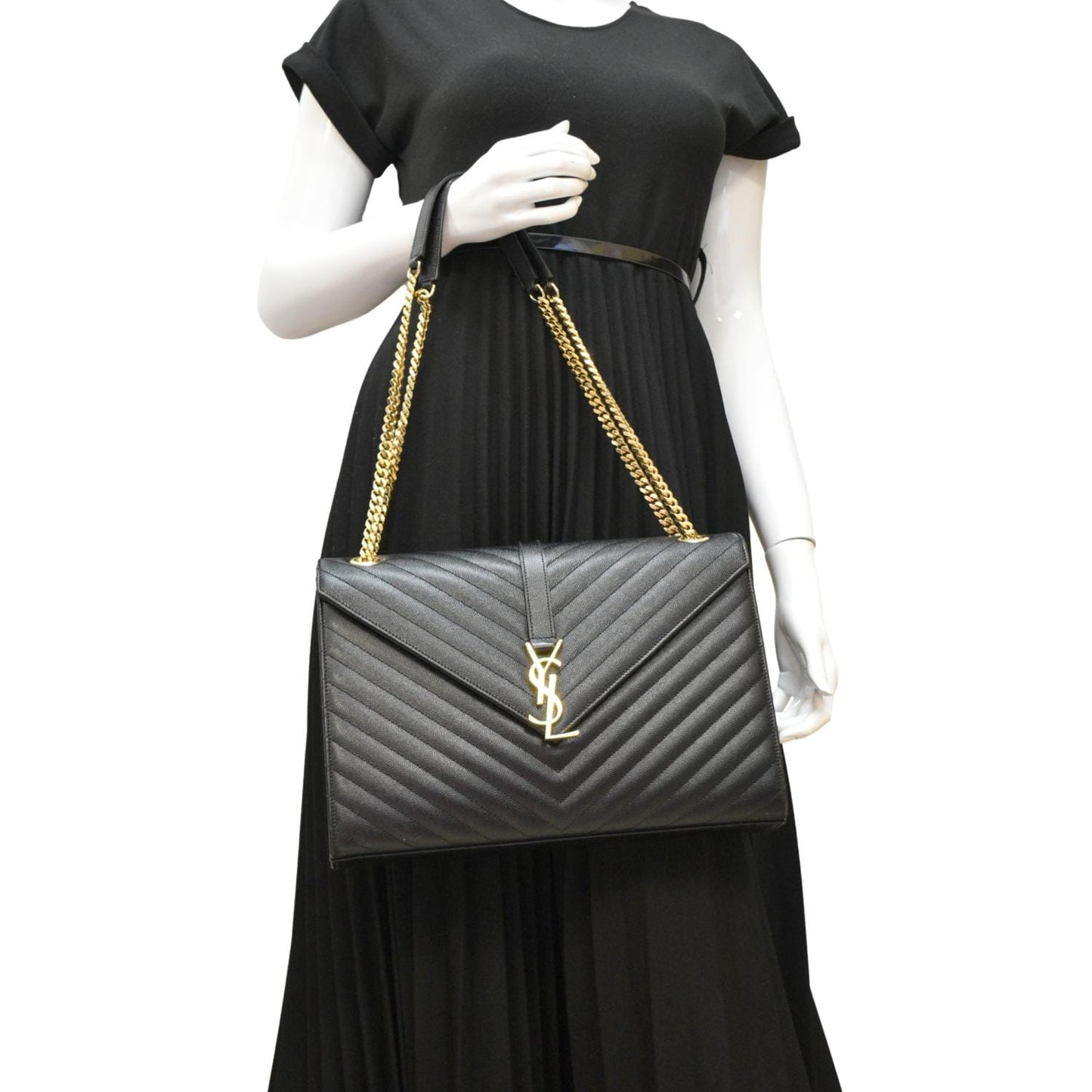 YVES SAINT LAURENT Large Envelope Leather Chain Shoulder Bag Black