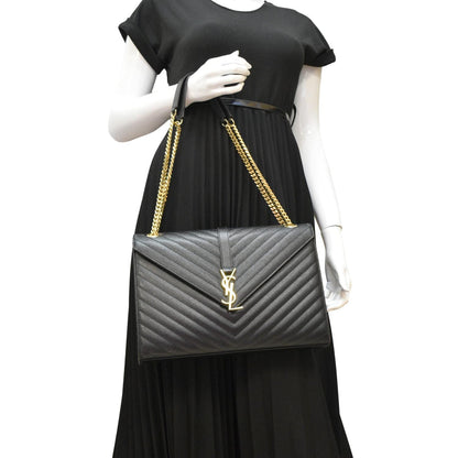 YVES SAINT LAURENT Large Envelope Leather Chain Shoulder Bag Black
