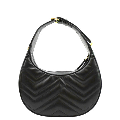 GUCCI GG Marmont Half Moon Mini Leather Shoulder Bag Black 699514