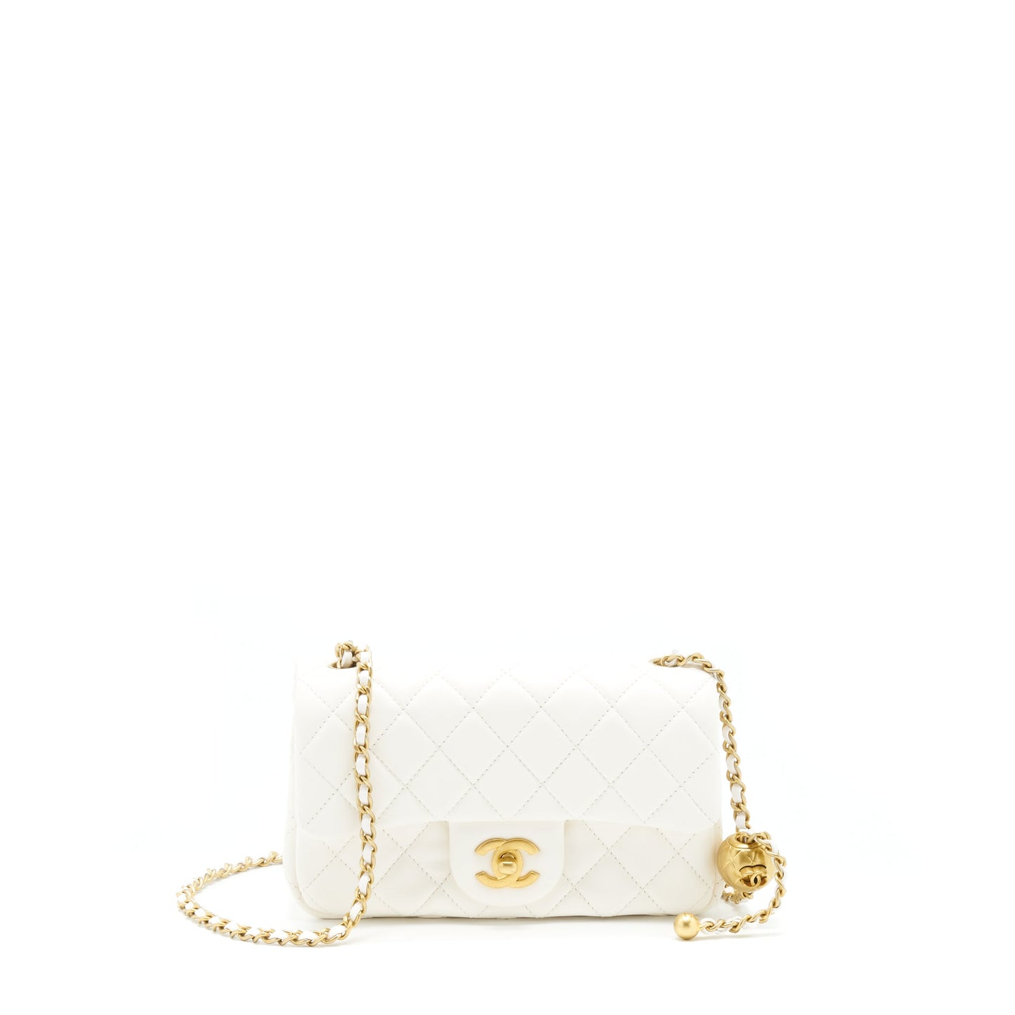 Chanel Pearl Crush Mini Rectangular Flap Bag Lambskin White