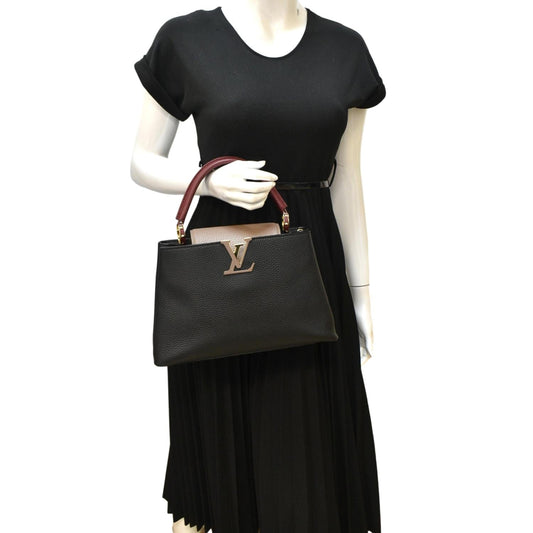 LOUIS VUITTON Capucines Taurillon Leather Satchel Bag Black