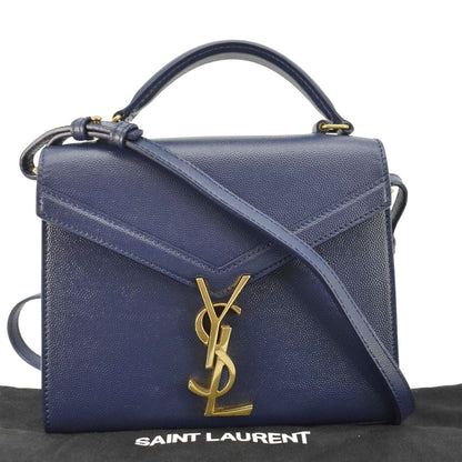 YVES SAINT LAURENT Cassandra Top Handle Leather Shoulder Bag Blue