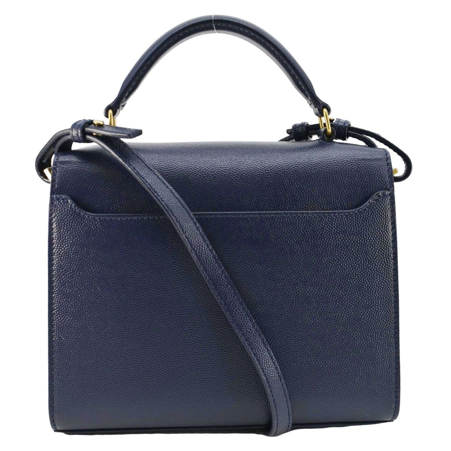 YVES SAINT LAURENT Cassandra Top Handle Leather Shoulder Bag Blue