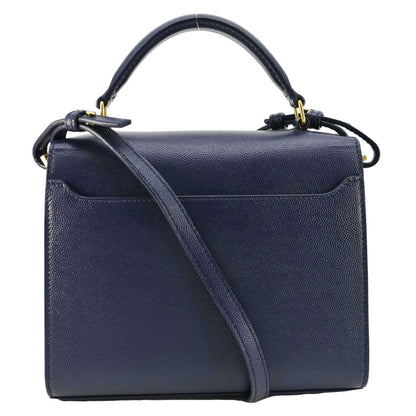 YVES SAINT LAURENT Cassandra Top Handle Leather Shoulder Bag Blue