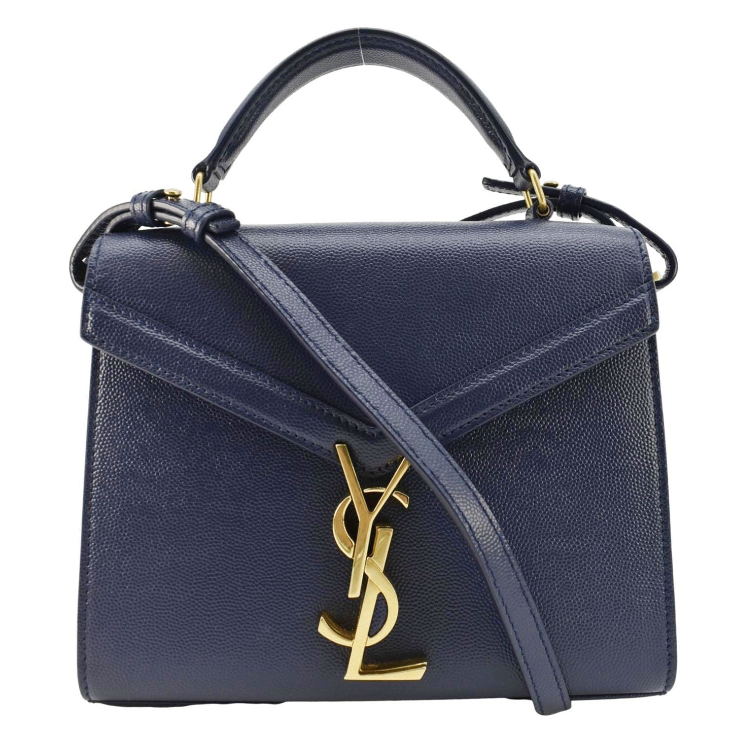 YVES SAINT LAURENT Cassandra Top Handle Leather Shoulder Bag Blue