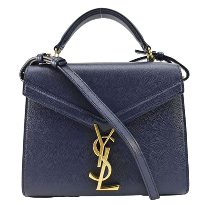 YVES SAINT LAURENT Cassandra Top Handle Leather Shoulder Bag Blue