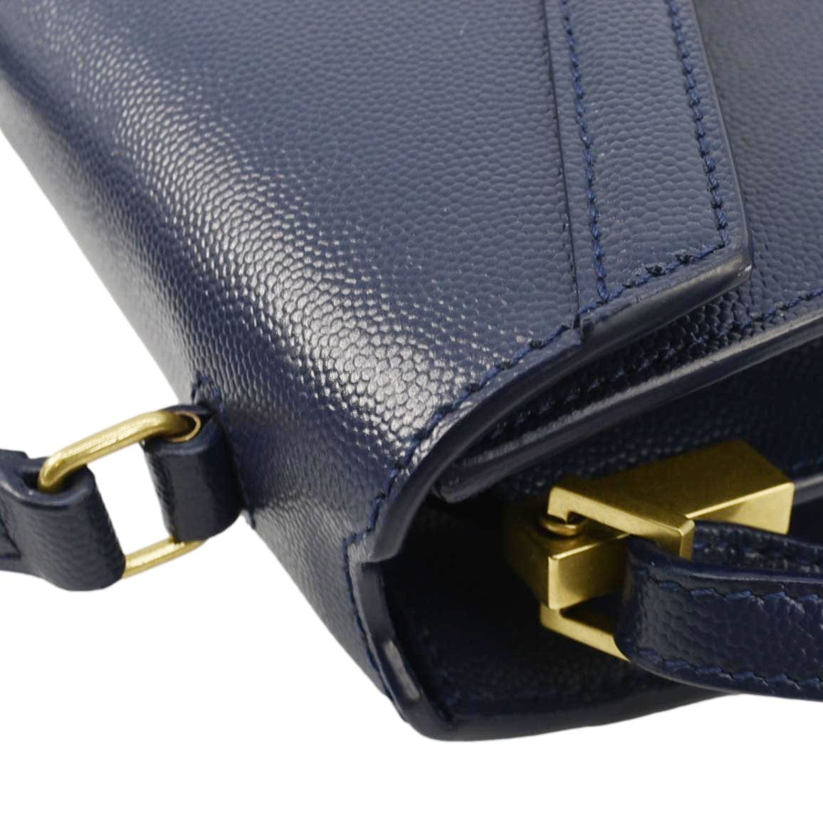 YVES SAINT LAURENT Cassandra Top Handle Leather Shoulder Bag Blue