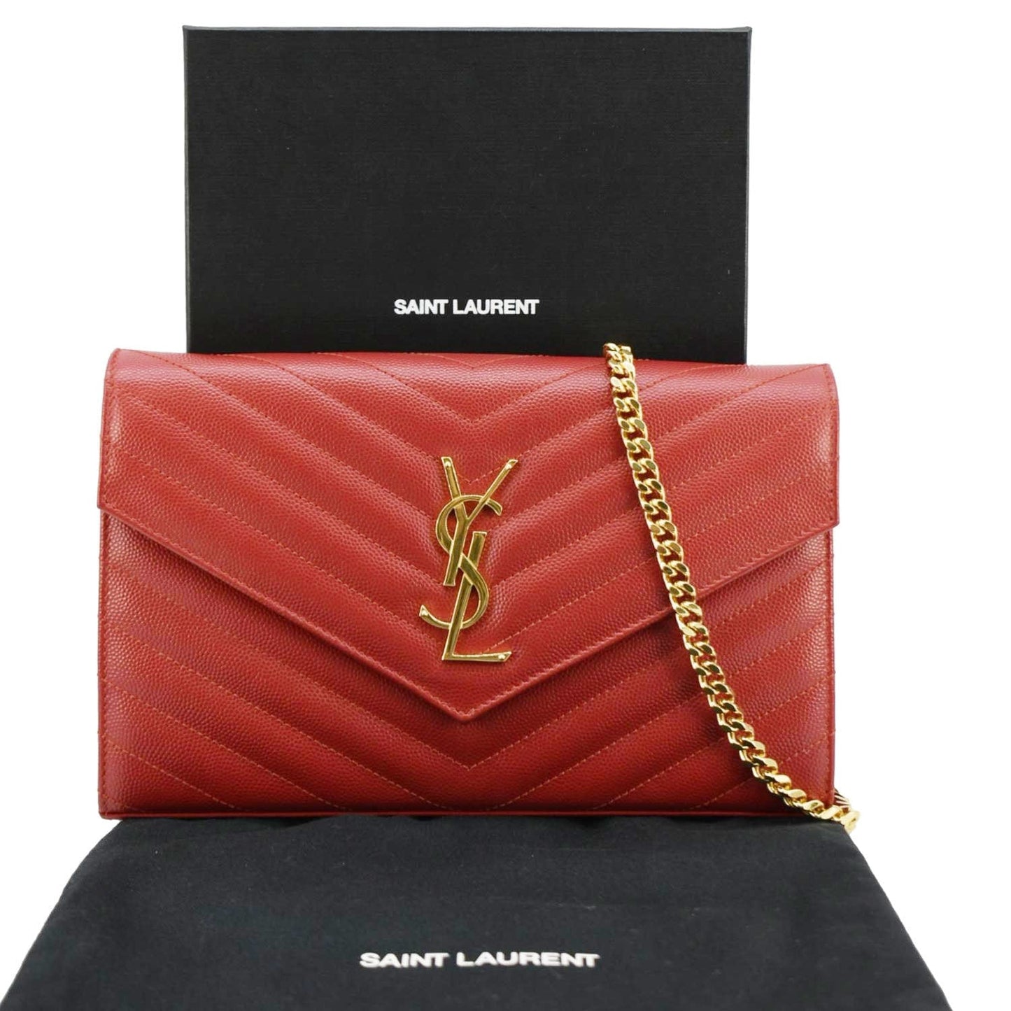 YVES SAINT LAURENT Cassandre Leather Chain Crossbody Bag Red