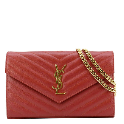 YVES SAINT LAURENT Cassandre Leather Chain Crossbody Bag Red