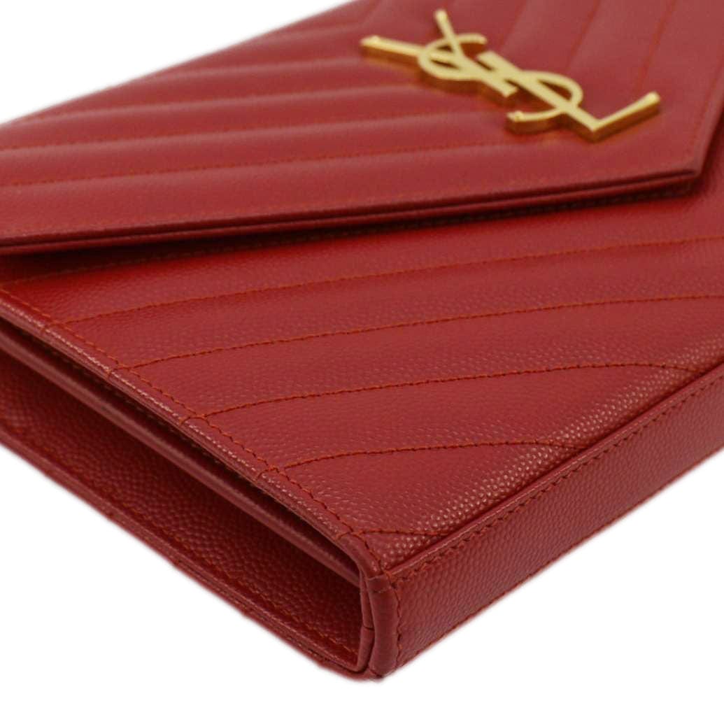 YVES SAINT LAURENT Cassandre Leather Chain Crossbody Bag Red