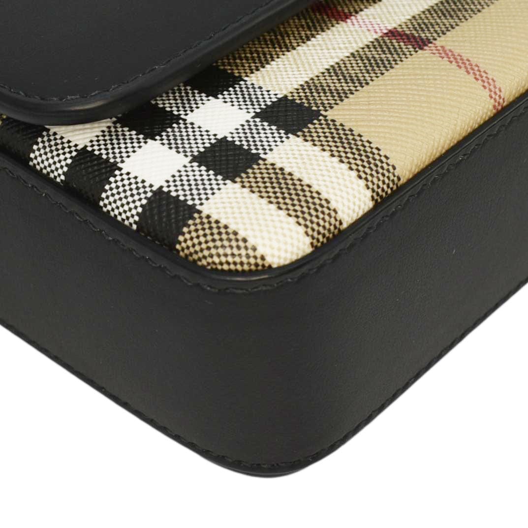 BURBERRY Hampshire Vintage Check Leather Crossbody Bag Black