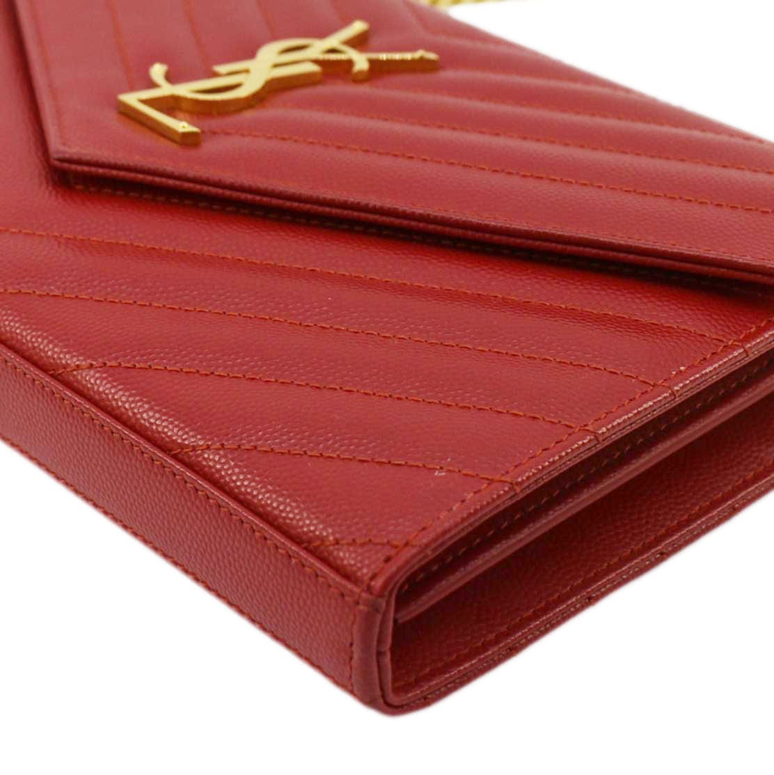 YVES SAINT LAURENT Cassandre Leather Chain Crossbody Bag Red