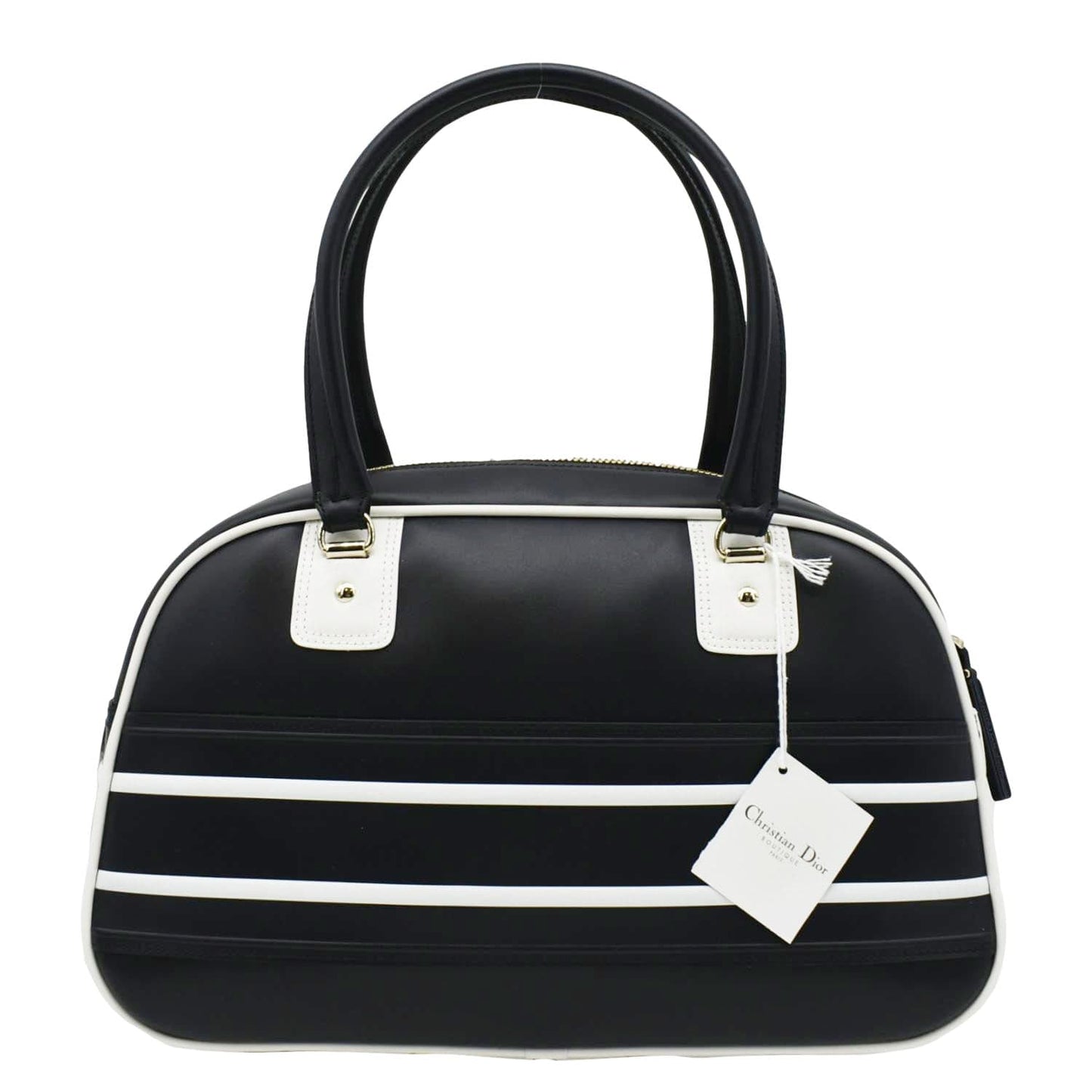 CHRISTIAN DIOR Vibe Zip Bowling Medium Leather Shoulder Bag Navy Blue