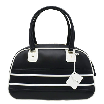 CHRISTIAN DIOR Vibe Zip Bowling Medium Leather Shoulder Bag Navy Blue