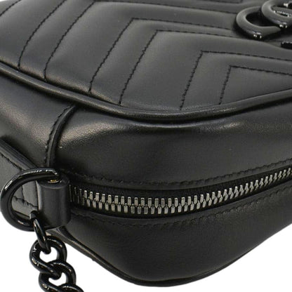GUCCI GG Marmont Matelasse Chevron Leather Camera Crossbody Bag Black 447632