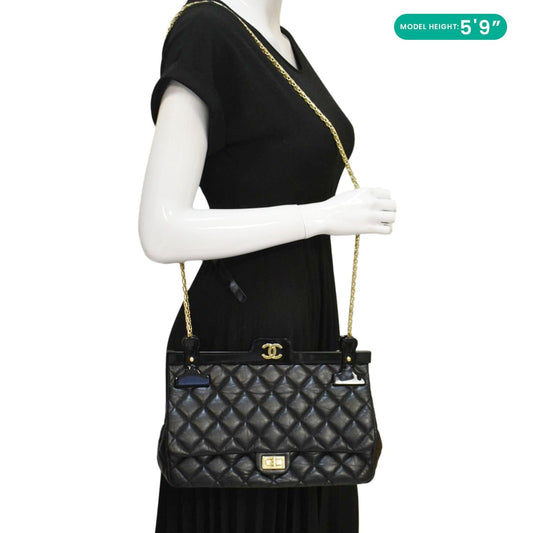 CHANEL 2.55 Reissue Hanger Flap Quilted Leather Crossbody Bag Black
