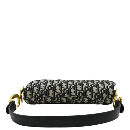 CHRISTIAN DIOR Saddle Oblique Jacquard Crossbody Bag Navy Blue