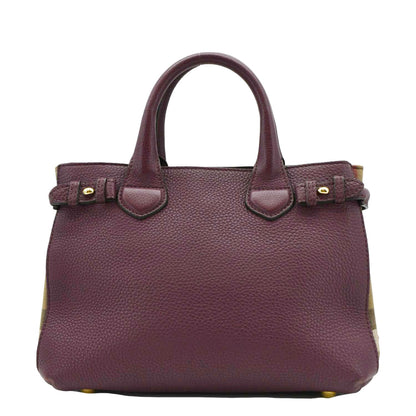 BURBERRY Banner Small House Check Leather Tote Shoulder Bag Maroon
