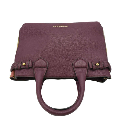 BURBERRY Banner Small House Check Leather Tote Shoulder Bag Maroon