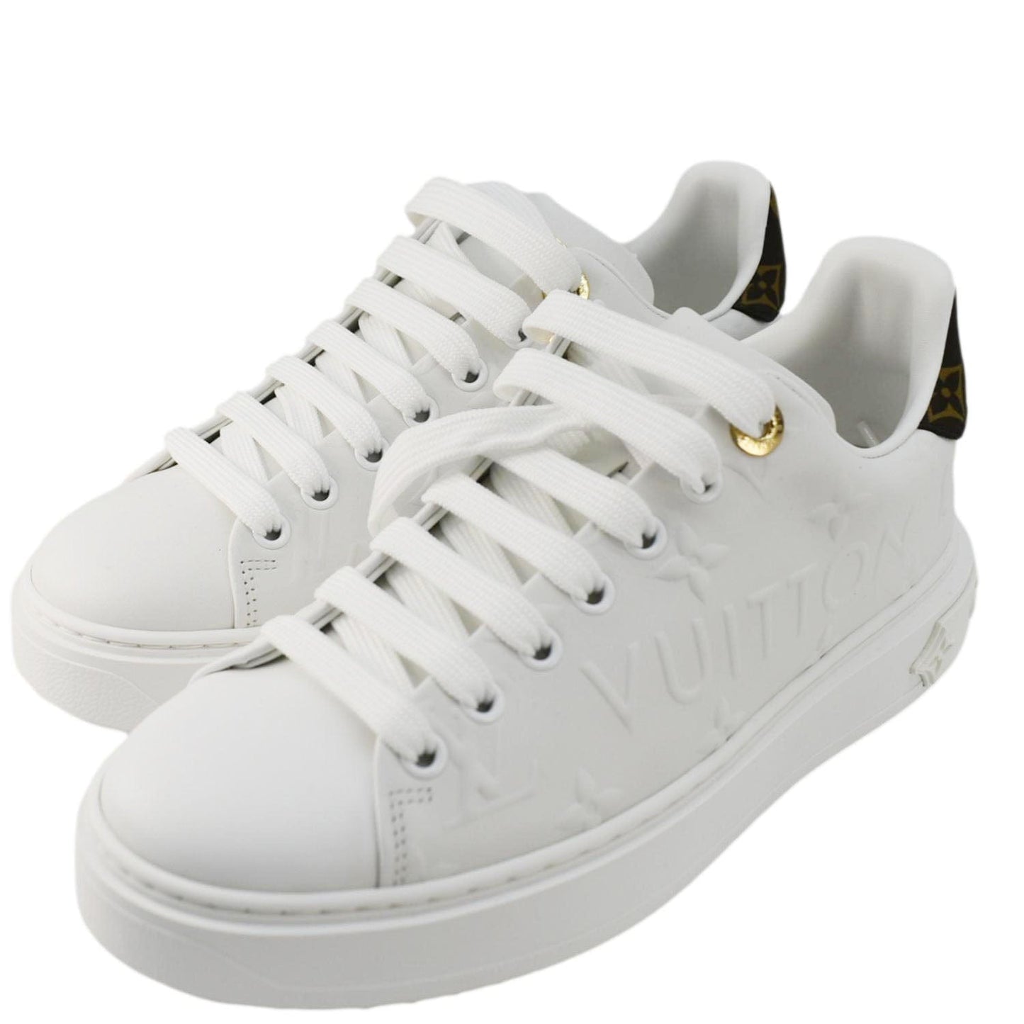LOUIS VUITTON Time Out Leather Sneakers White Size 37