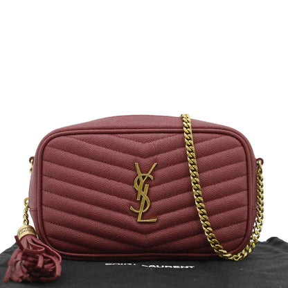 YVES SAINT LAURENT Lou Chevron Leather Camera Crossbody Bag Red