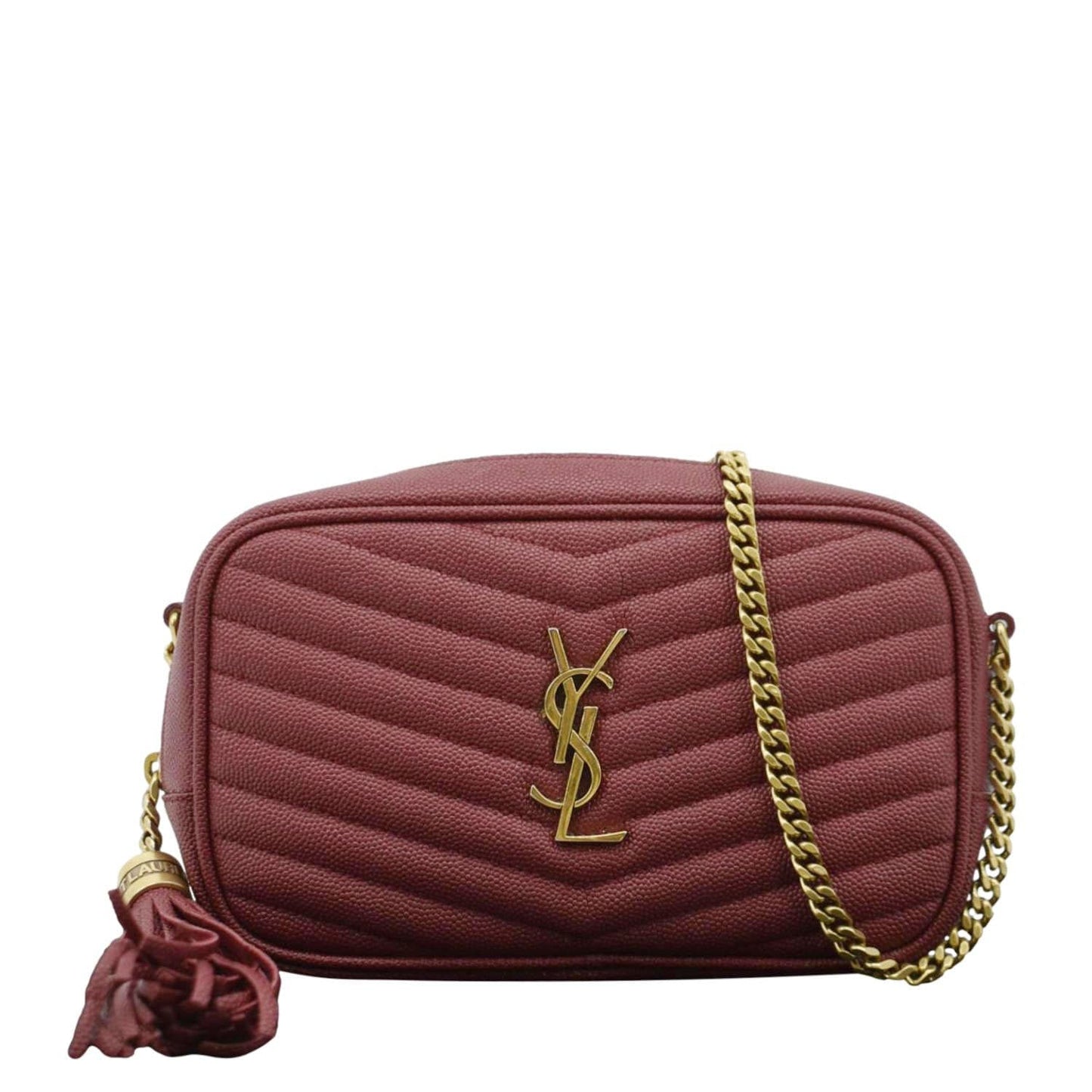 YVES SAINT LAURENT Lou Chevron Leather Camera Crossbody Bag Red