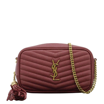 YVES SAINT LAURENT Lou Chevron Leather Camera Crossbody Bag Red
