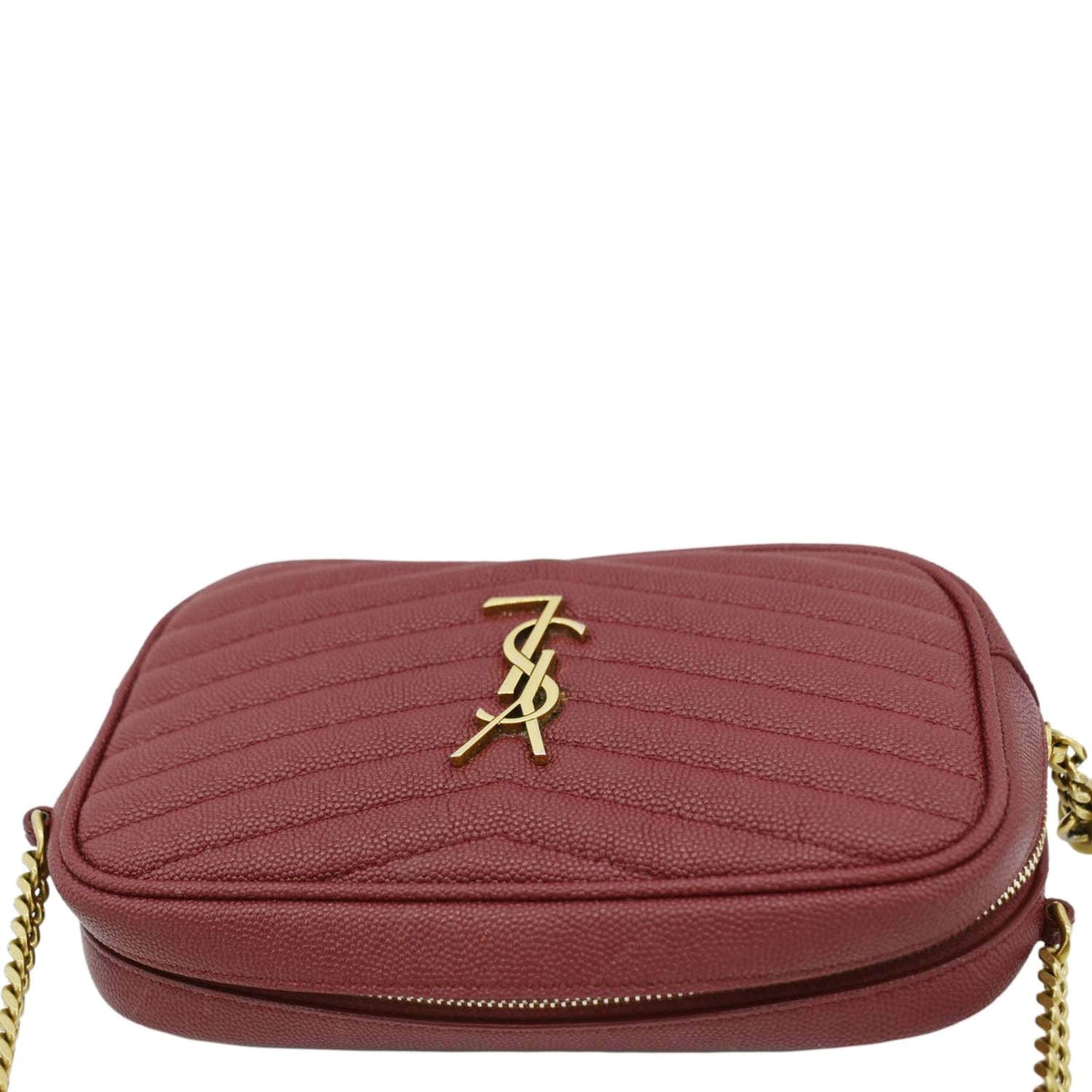 YVES SAINT LAURENT Lou Chevron Leather Camera Crossbody Bag Red