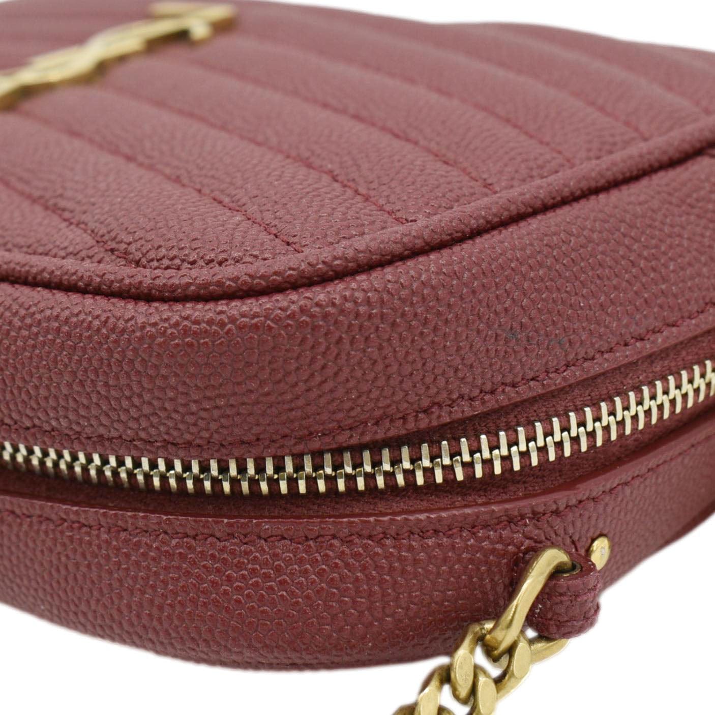 YVES SAINT LAURENT Lou Chevron Leather Camera Crossbody Bag Red
