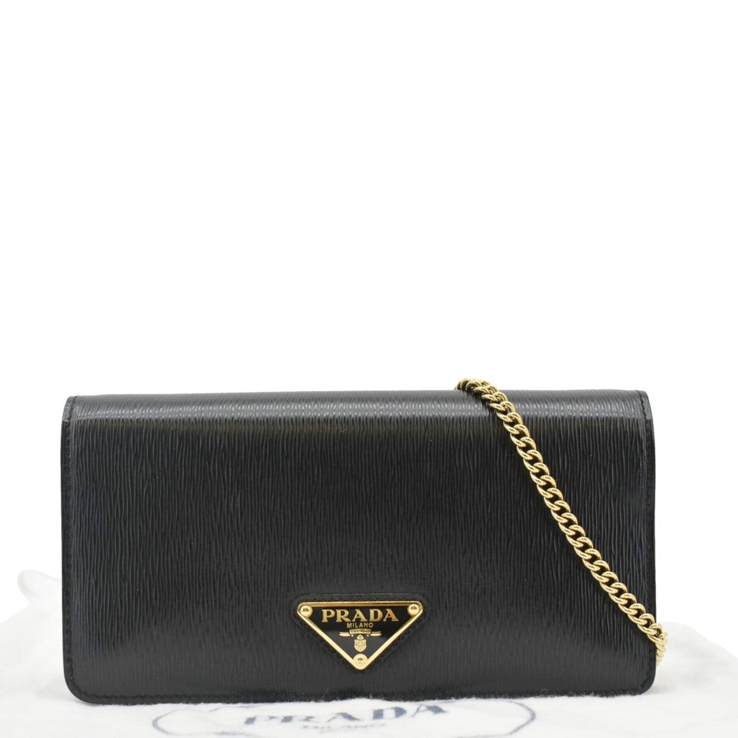 PRADA Wallet on Chain Leather Clutch Crossbody Bag Black