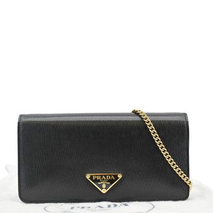 PRADA Wallet on Chain Leather Clutch Crossbody Bag Black