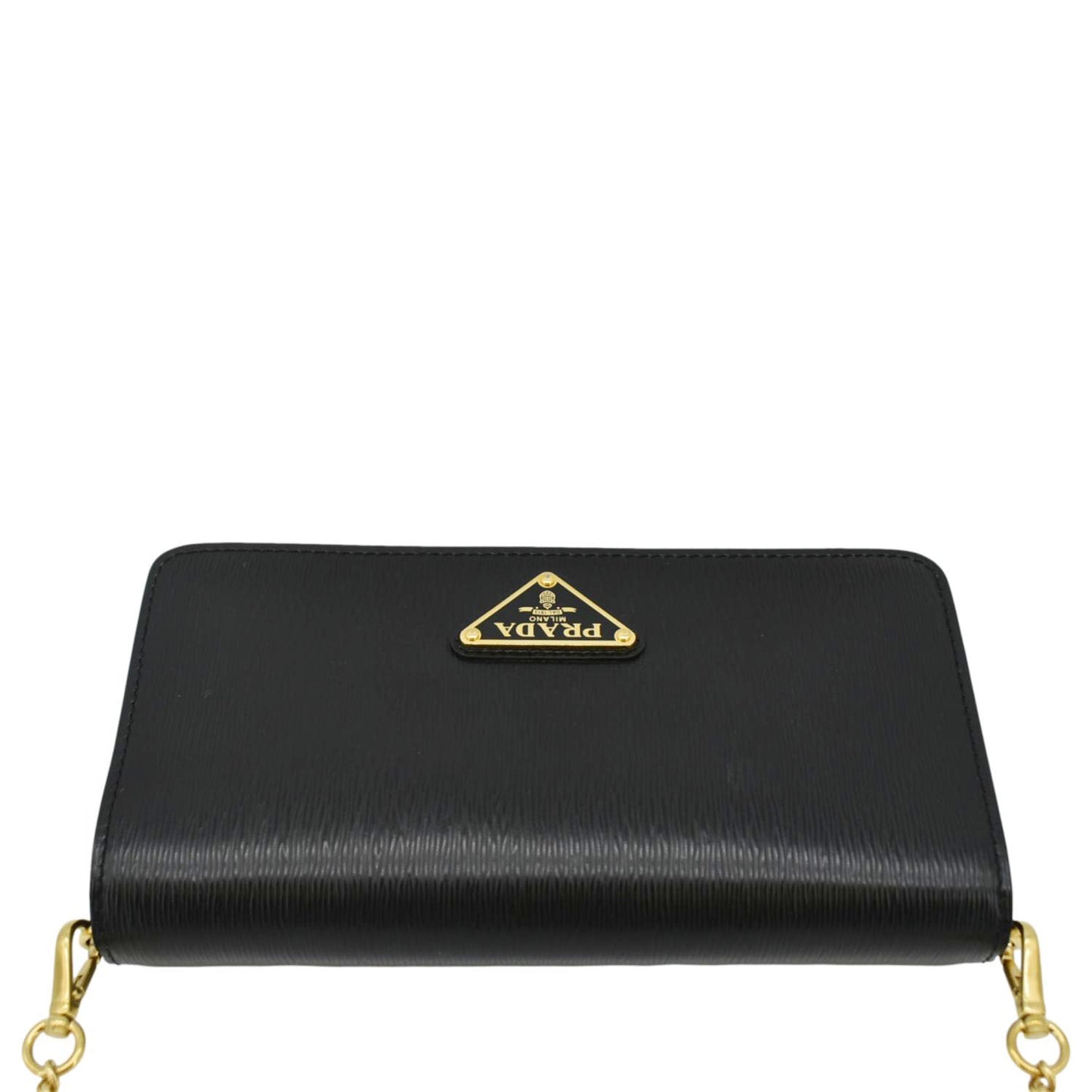 PRADA Wallet on Chain Leather Clutch Crossbody Bag Black