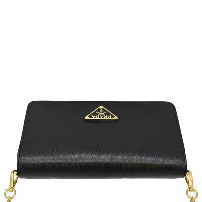 PRADA Wallet on Chain Leather Clutch Crossbody Bag Black