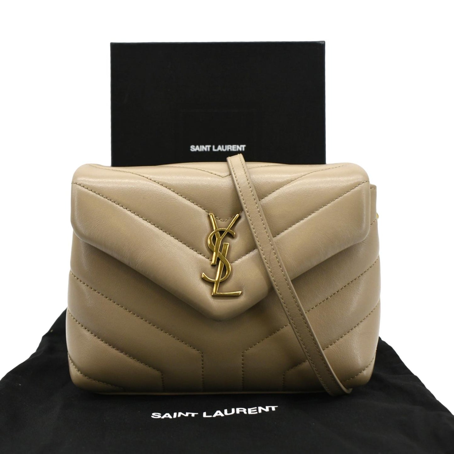 YVES SAINT LAURENT Loulou Toy Matelasse Leather Crossbody Bag Brown