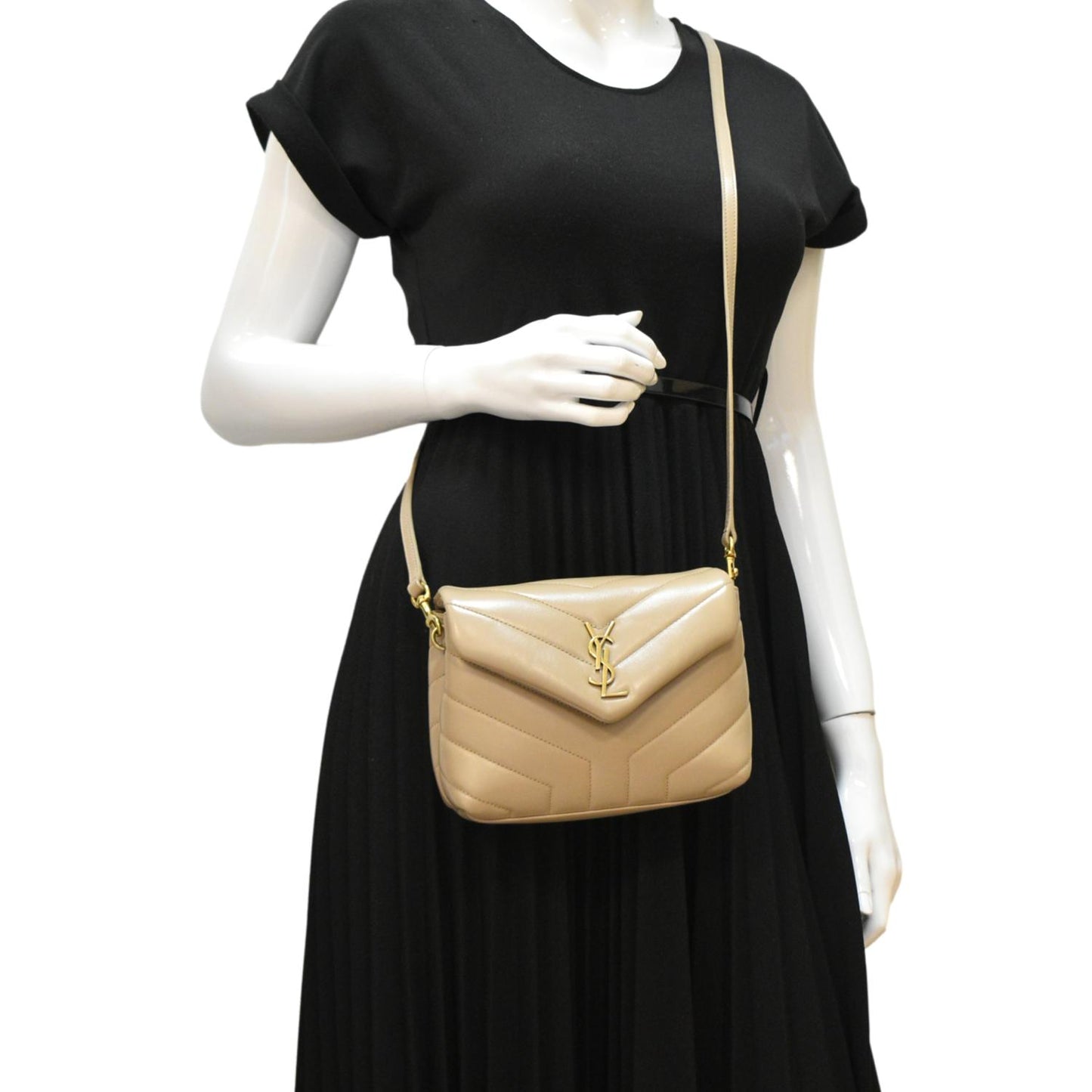 YVES SAINT LAURENT Loulou Toy Matelasse Leather Crossbody Bag Brown