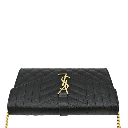 YVES SAINT LAURENT WOC Mixed Matelasse Leather Shoulder Bag Black