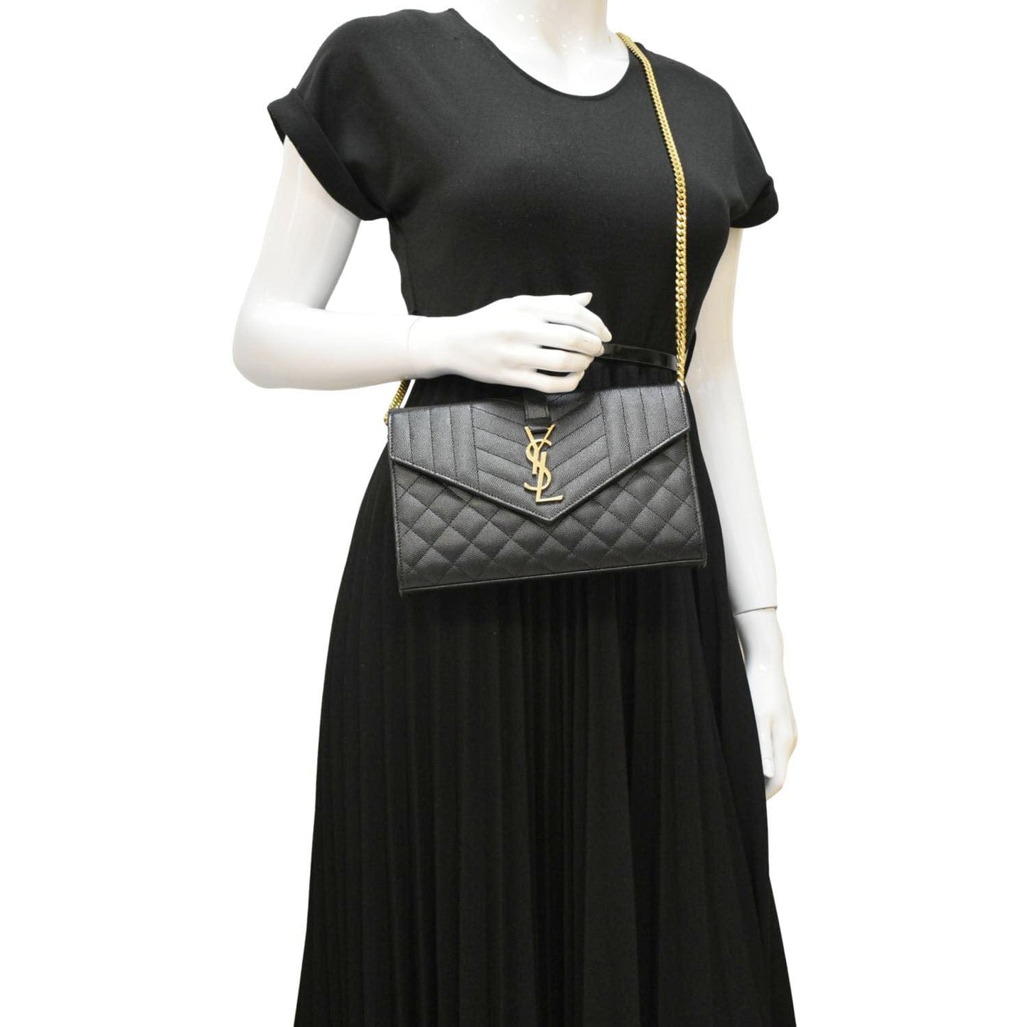 YVES SAINT LAURENT WOC Mixed Matelasse Leather Shoulder Bag Black